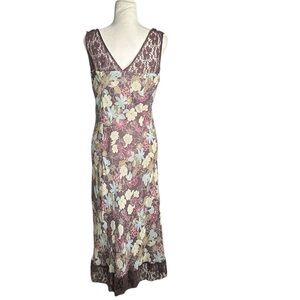 Jhon Paul Richards Floral slik Lace Trim vintage mid dress  S Fariy, whimsigoth